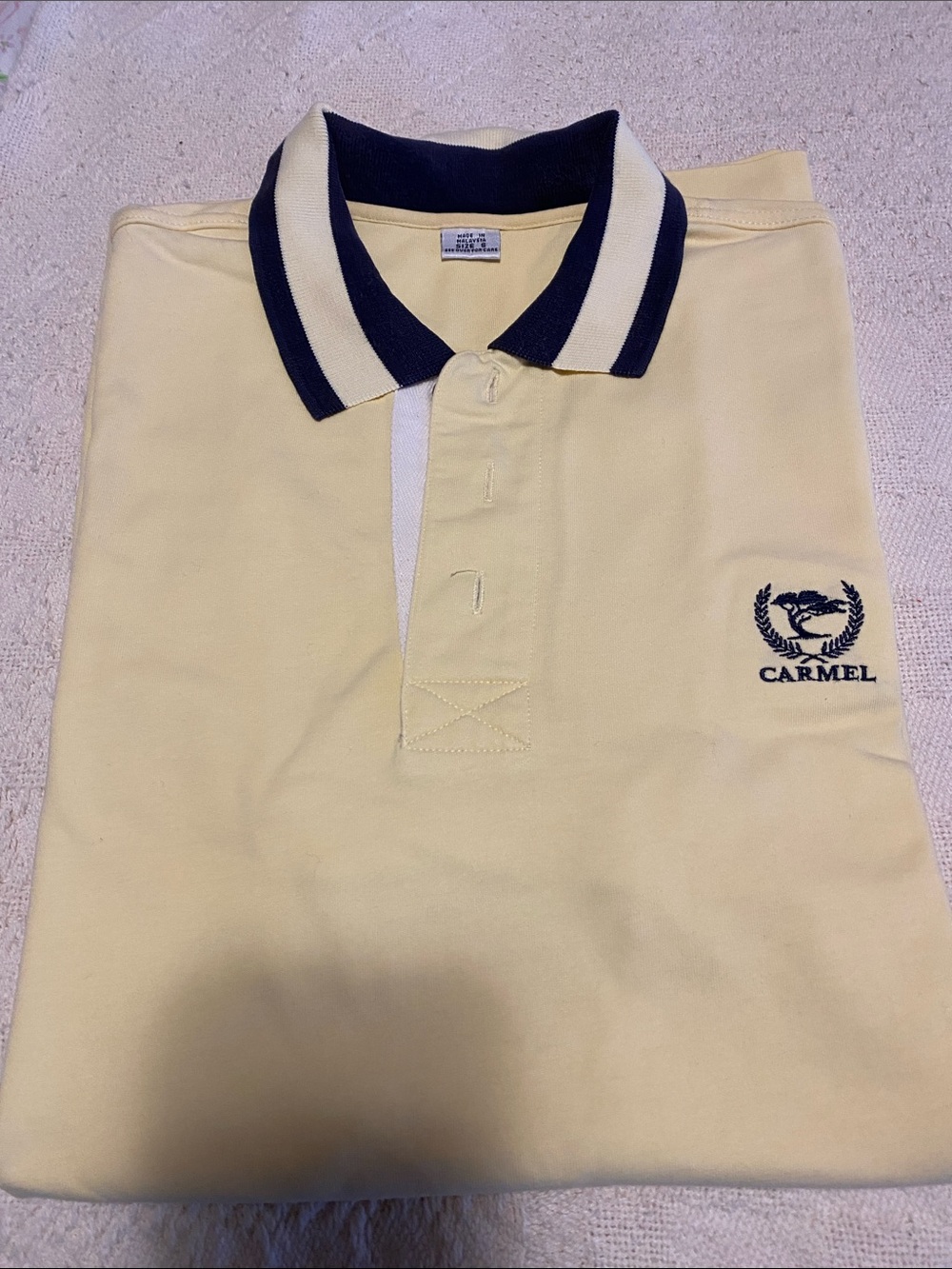 Caramel Men’s Pale Yellow Polo with Navy Trim